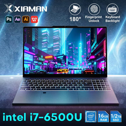Xiaman 15.6"  Core I7 6500U Laptop Computer Windows 11 Pro 16GB RAM 512GB 1TB SSD Portable Notebook PC Gamer Gaming Laptop