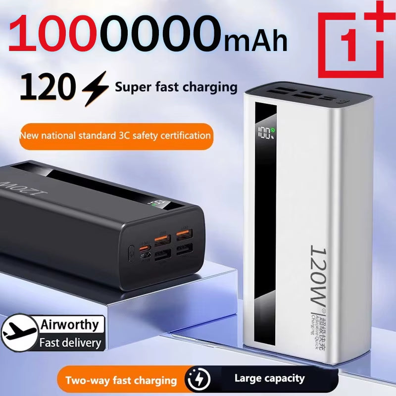 1000000Mah Large Capacity Power Bank Digital Display 120W Fast Charging Outdoor Power Supply for Xiaomi Huawei Iphone