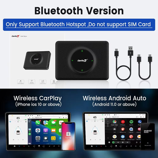 Wireless Carplay Android Auto for Tesla Model 3 Model X Y Model S Auto Connect Siri Voice Assistant Spotify Waze 5G BT