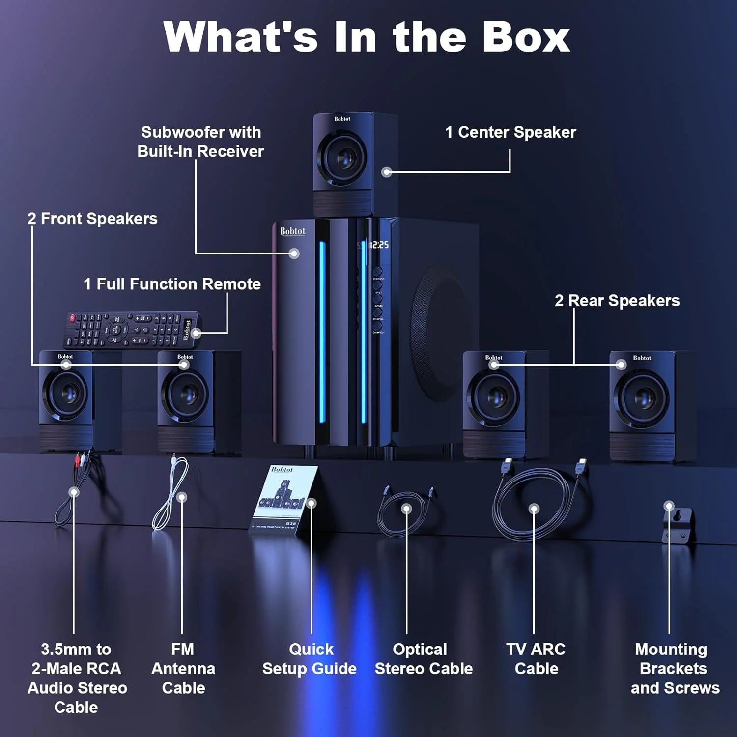 Home Theater System 800 Watts Peak Power 6.5" Subwoofer 5.1/2.1 Surround Sound Stereo Bluetooth Speakers Systems for TV