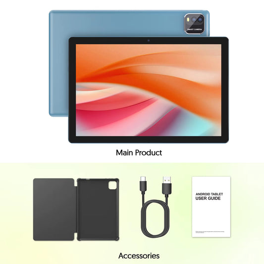 Android 14 Tablet, 10.1 Inches, Quad-Core Processor, 6GB RAM + 64GB ROM, 600GB Expansion Memory, 6000Mah