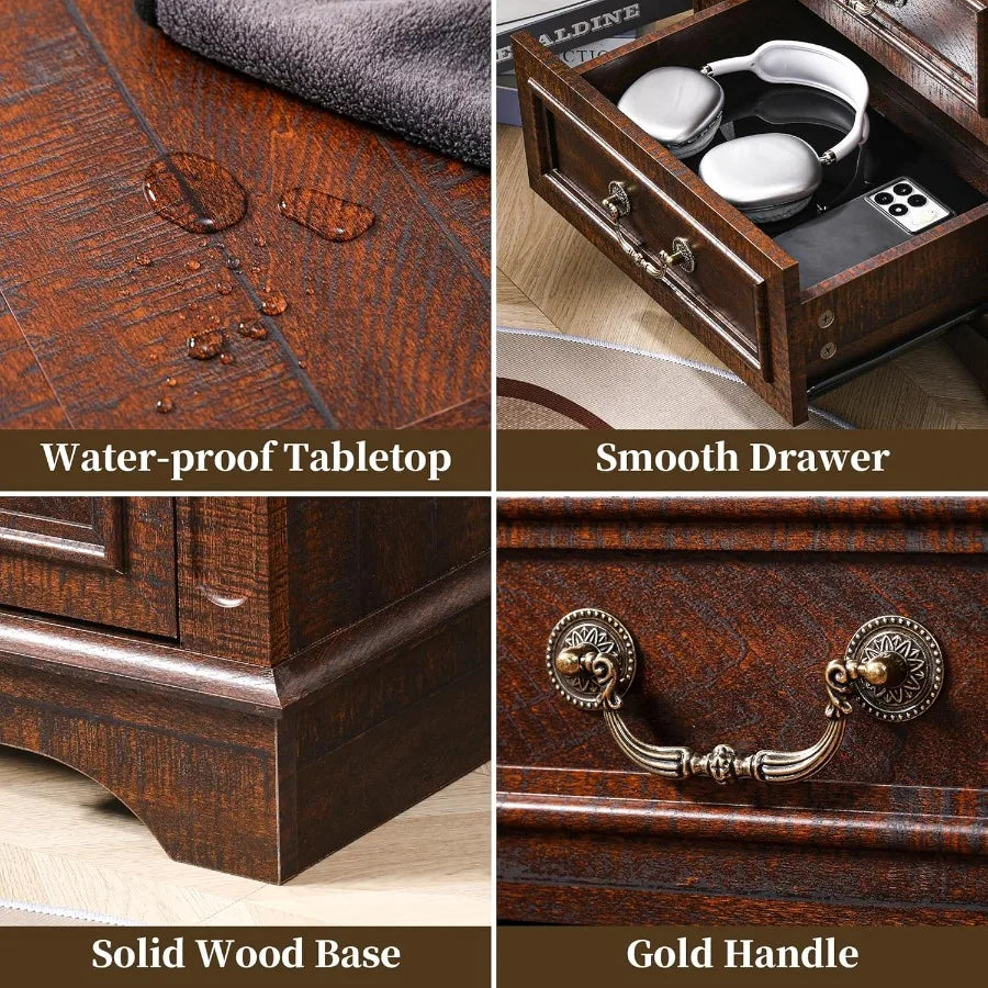 Nightstand with Charging Station Wooden Bedside Table with 3 Drawers for Bedroom End Table for Small Spaces 1 Dark Brown