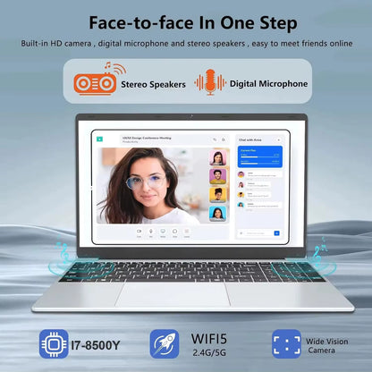 15.6 Inch Laptop Computer  I7 8500Y Windows 11 Pro 16GB RAM 1/2TB SSD Fingerprint Unlock Gaming Laptop Notebook PC Computer