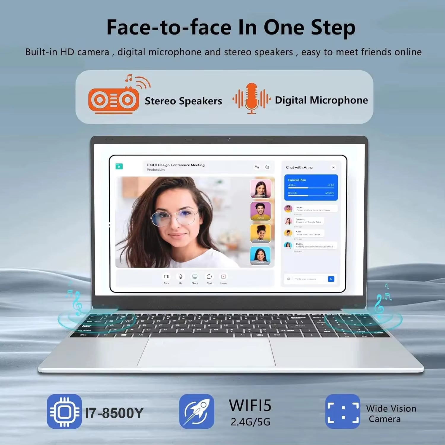 15.6" Computer Laptop  Core I7-8500Y 16GB RAM 1TB SSD Windows 11 Fingerprint Office Laptops Notebook Computer Portable PC