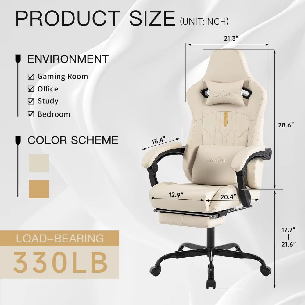 Ergonomic Massage Gaming Chair with Adjustable Rocker Recliner, Lumbar Cushion, and Footrest for Comfortable Video Gaming Experi