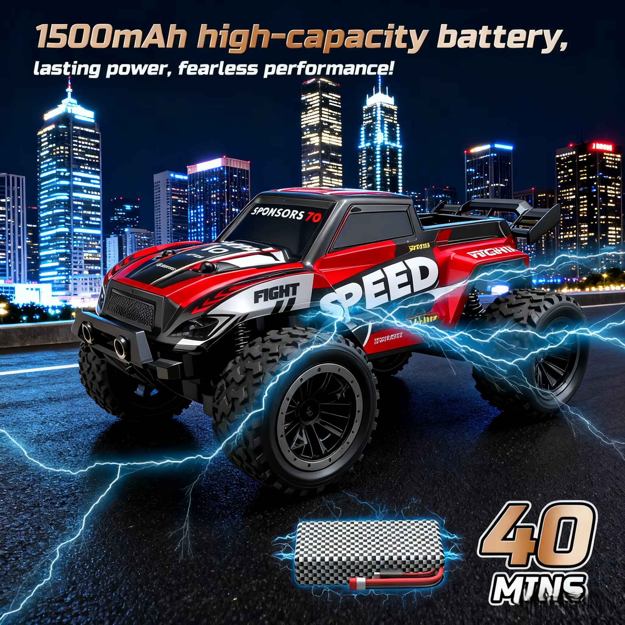 2.4Ghz Four-Wheel Drive All-Terrain Remote Control Truck Toy, Large All-Terrain Tires with LED Lights, Remote Control Off-Road V