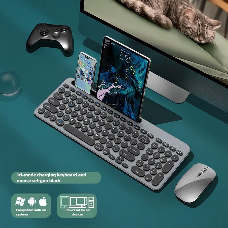 2.4G Wireless Keyboard and Mouse Combo Three-Mode Multi System Compatibility Bluetooth Keyboard Mouse Set Rechargeable Keyboards
