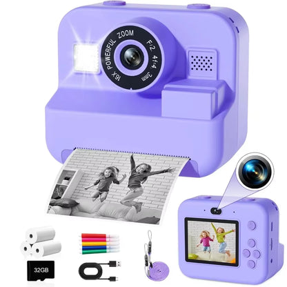 Children'S Digital Instant Print Camera - Educational Thermal Instant Print Camera with 32G Card and 1080P Video Functionality