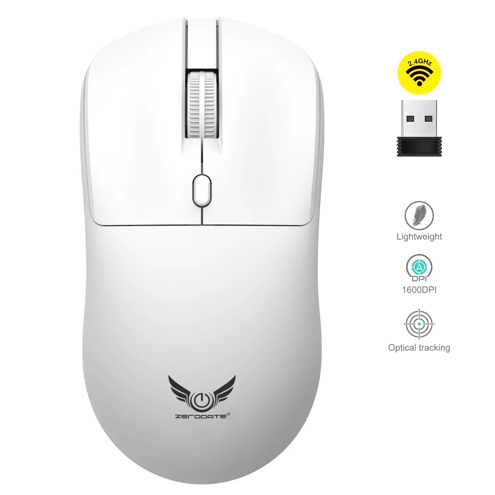 2.4G Wireless Mouse Ergonomic Adjustable 800-1200-1600 DPI Lightweight Rechargeable Office Gaming Mice for Pc/Laptop/Macbook Pro