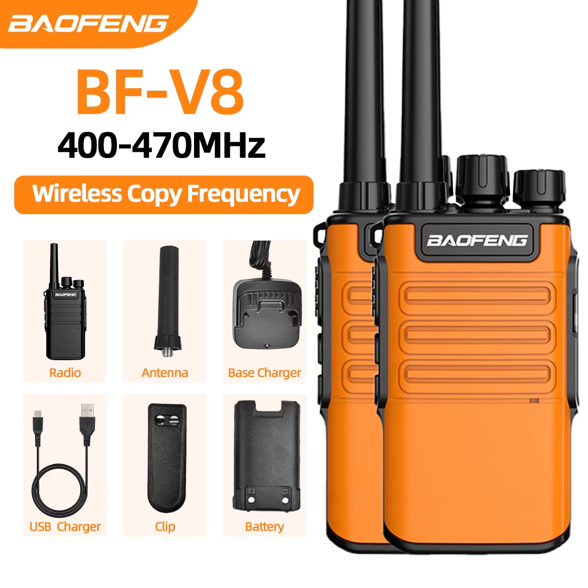 Mini Walkie Talkie Handheld BF-V8 BFV8 Gray Green Orange Intercom UHF HF Transceiver Walkie Talkie 10 KM