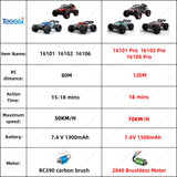 16101 /16102 PRO 1:16 High Speed RC Car with LED Light Drift 70KM/H 4WD RC Off-Road Car Monster Truck Toy for Kid Gifts