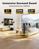 Home Theater Systems with 5.25 Inch Subwoofer, 5.1 Wired Satellite Surround Sound Speakers, 600 Watts Peak Power Deep Bass Audio Stereo System with FM Radio Bluetooth AUX DVD USB SD Input