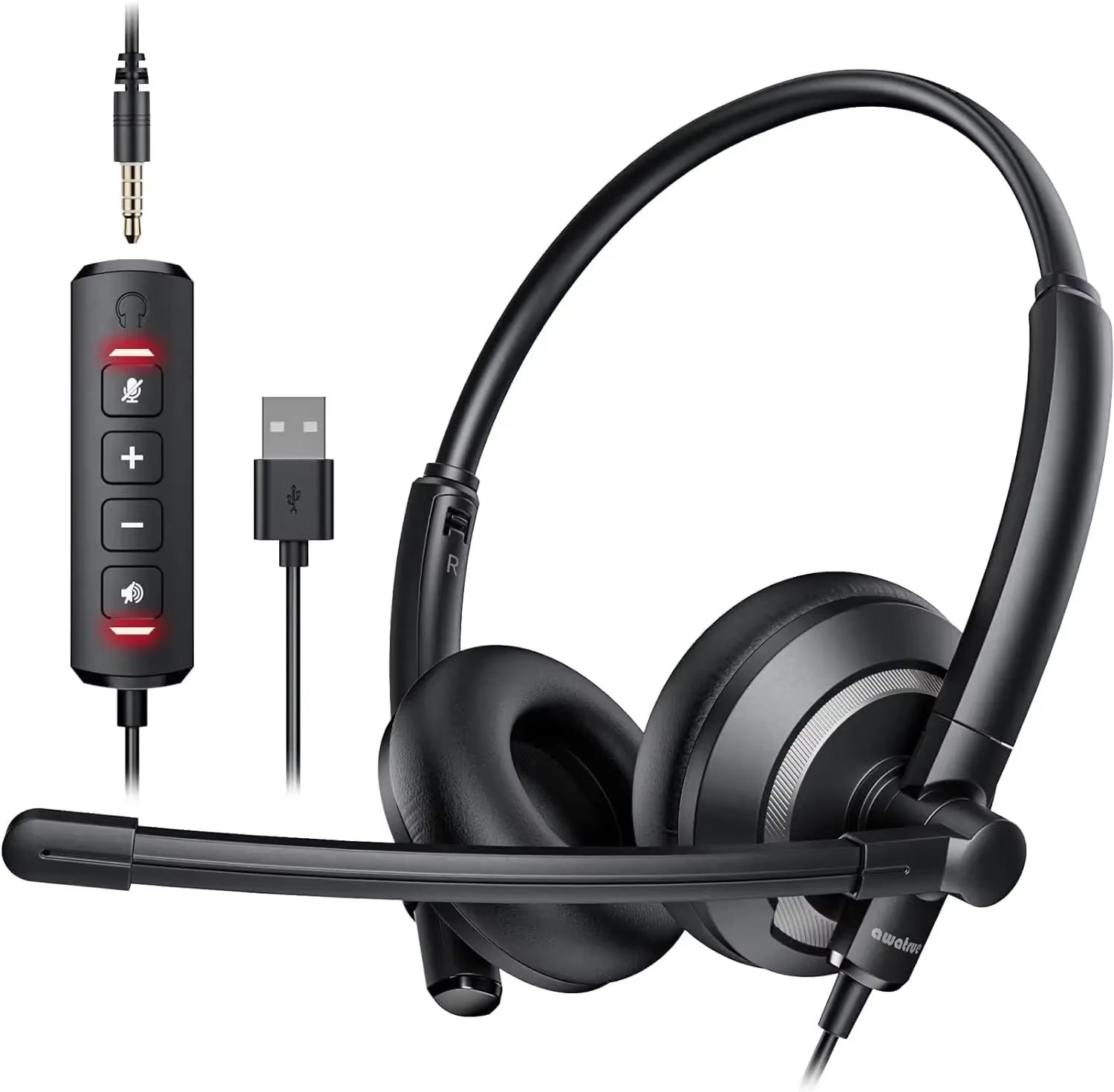 AWATRUE EH05 Wired USB Headset with Noise Cancelling Microphone Lightweight In-Line Control Enhanced Sound for PC Laptop