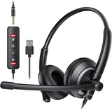AWATRUE EH05 Wired USB Headset with Noise Cancelling Microphone Lightweight In-Line Control Enhanced Sound for PC Laptop