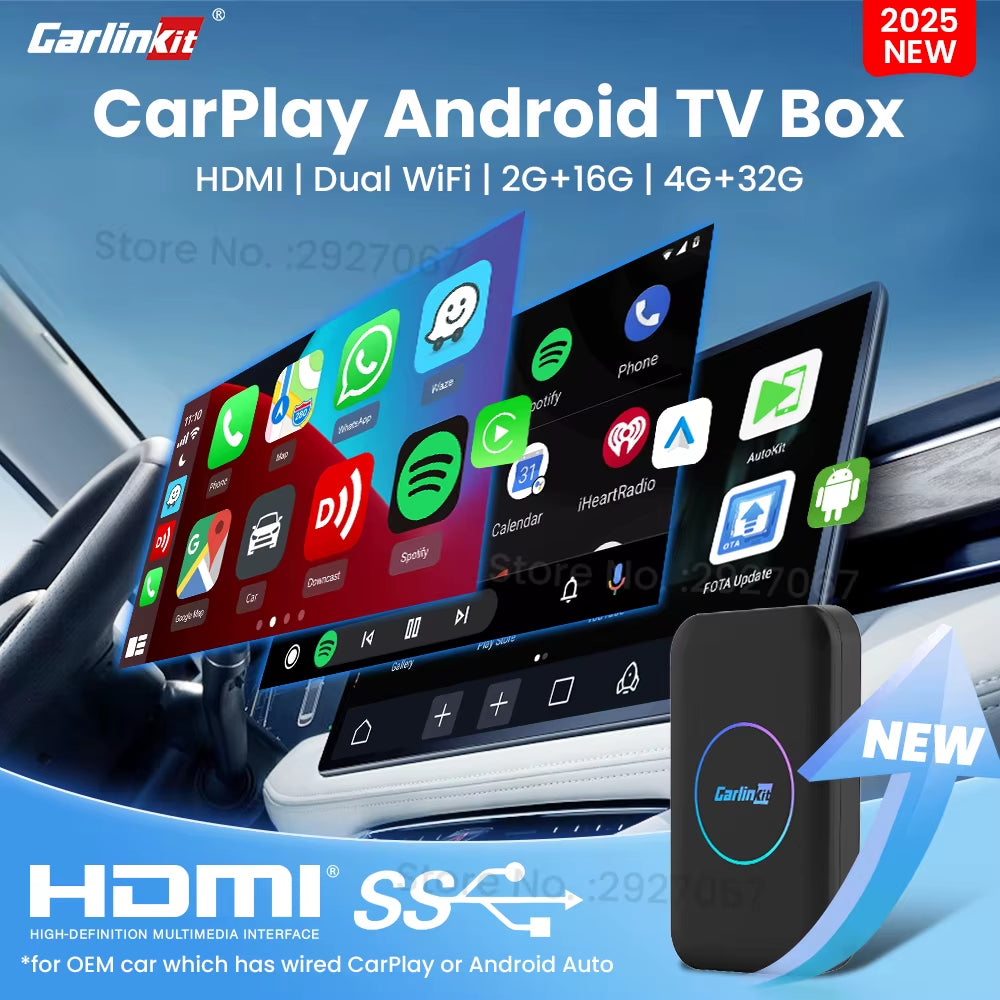 Carplay Android TV Box Lite Wired to Wireless Car Play Android Auto Adapter with HDMI Video Streaming Box for OEM Car