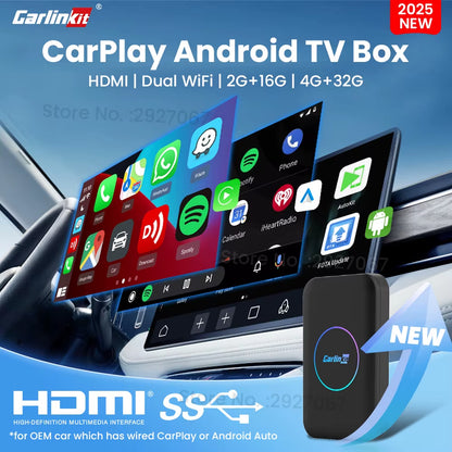 Carplay Android TV Box Lite Wired to Wireless Car Play Android Auto Adapter with HDMI Video Streaming Box for OEM Car