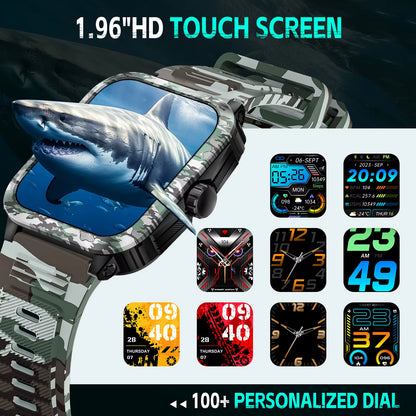 New Smart Watch for Men 3ATM Waterproof 1.96"HD Big Screen Rugged Smart Watch Heart Rate/Spo2/Sleep Monitor Fitness Watch