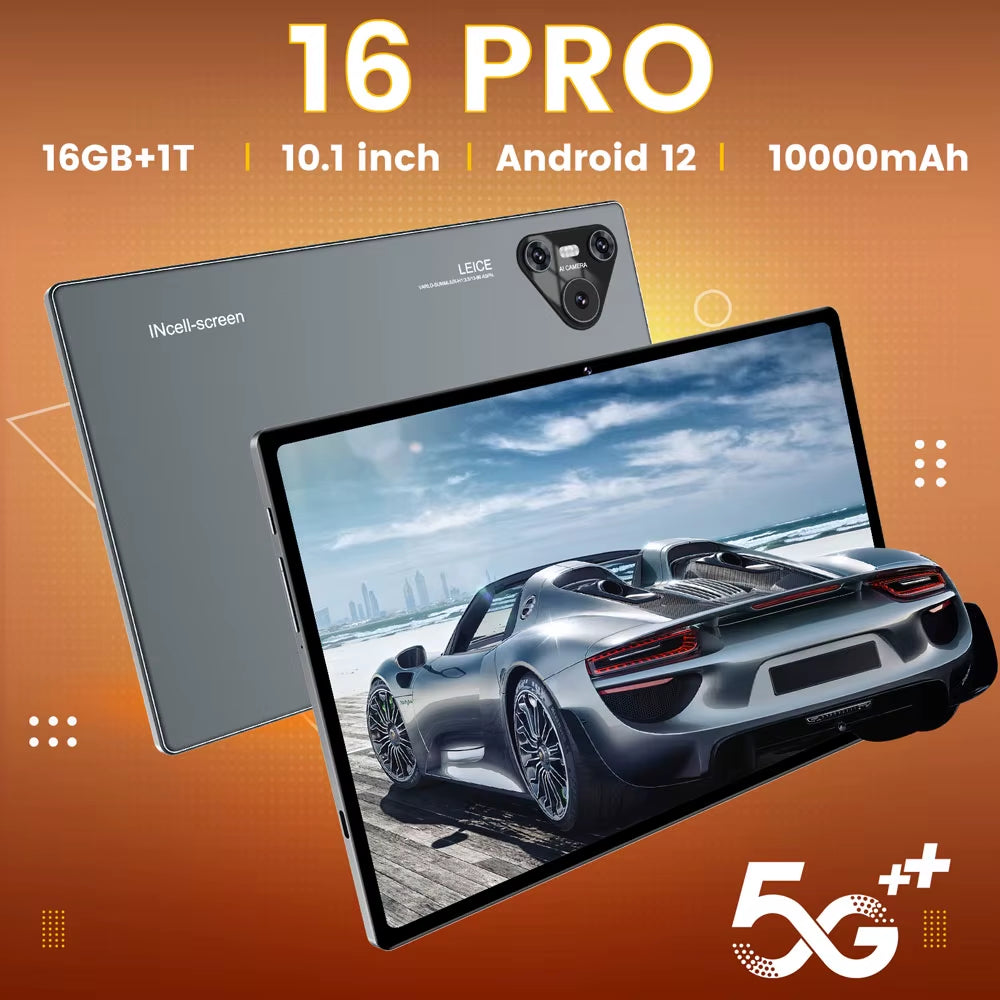 2025 Pad 16 Pro Tablet 10 Inch Android 4K WIFI 10000Mah 16GB+1TB Tablets Dual SIM Snapdragon 870 Tablet PC for Children Kids Tab