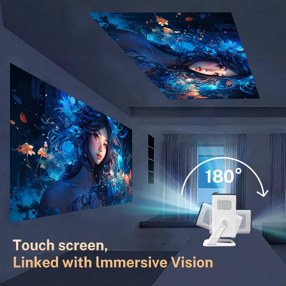 Mini Projector 1080P/4K Supported, Wifi 6 & Bluetooth 5.4, Android TV Short Throw Portable Beamer for Home Theater Outdoor Movie