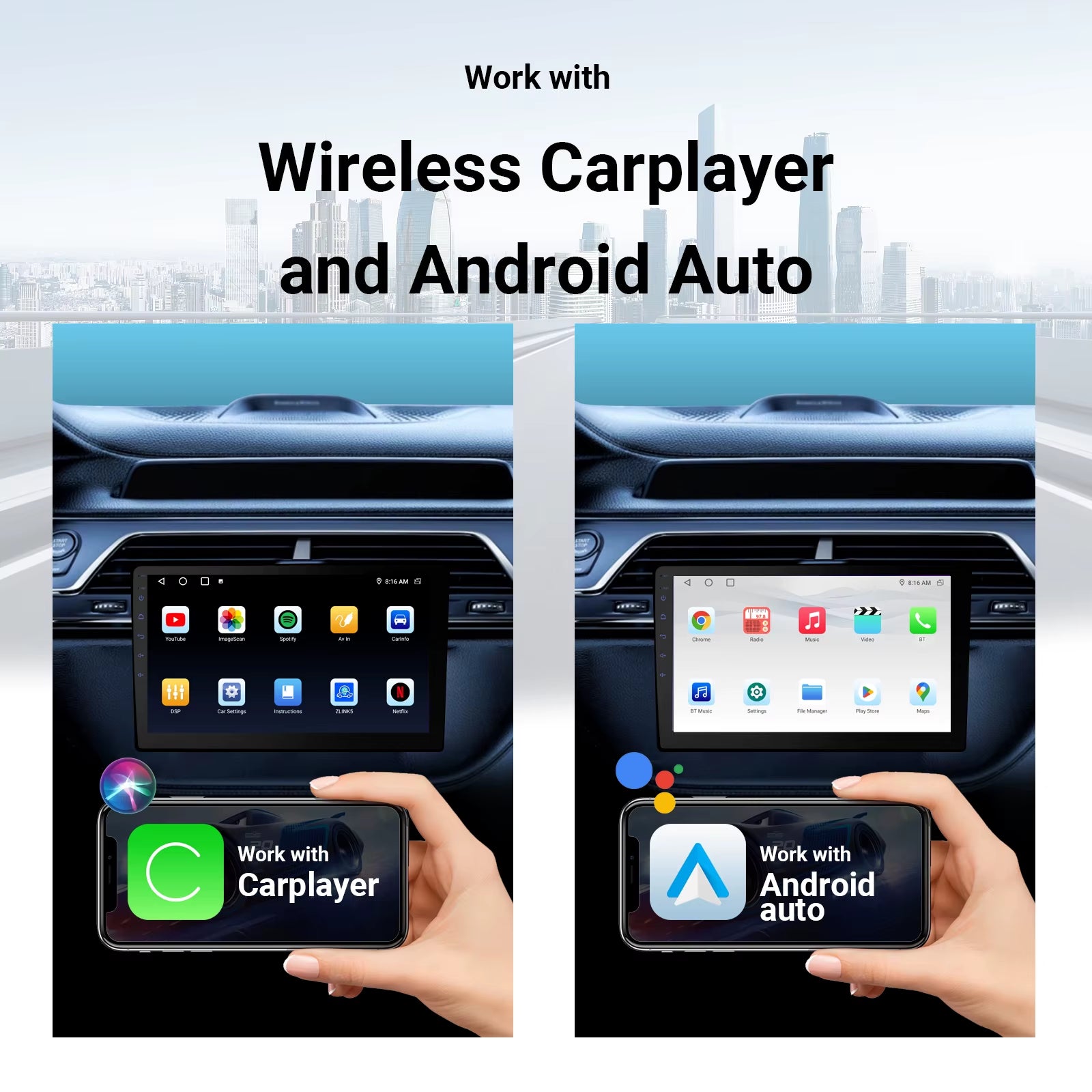 9" Wireless Double Din Car Stereo, Car Radio with Apple Carplay & Android Auto/Bt 5.4/Backup Camera/Mirror Link/Wifi-6