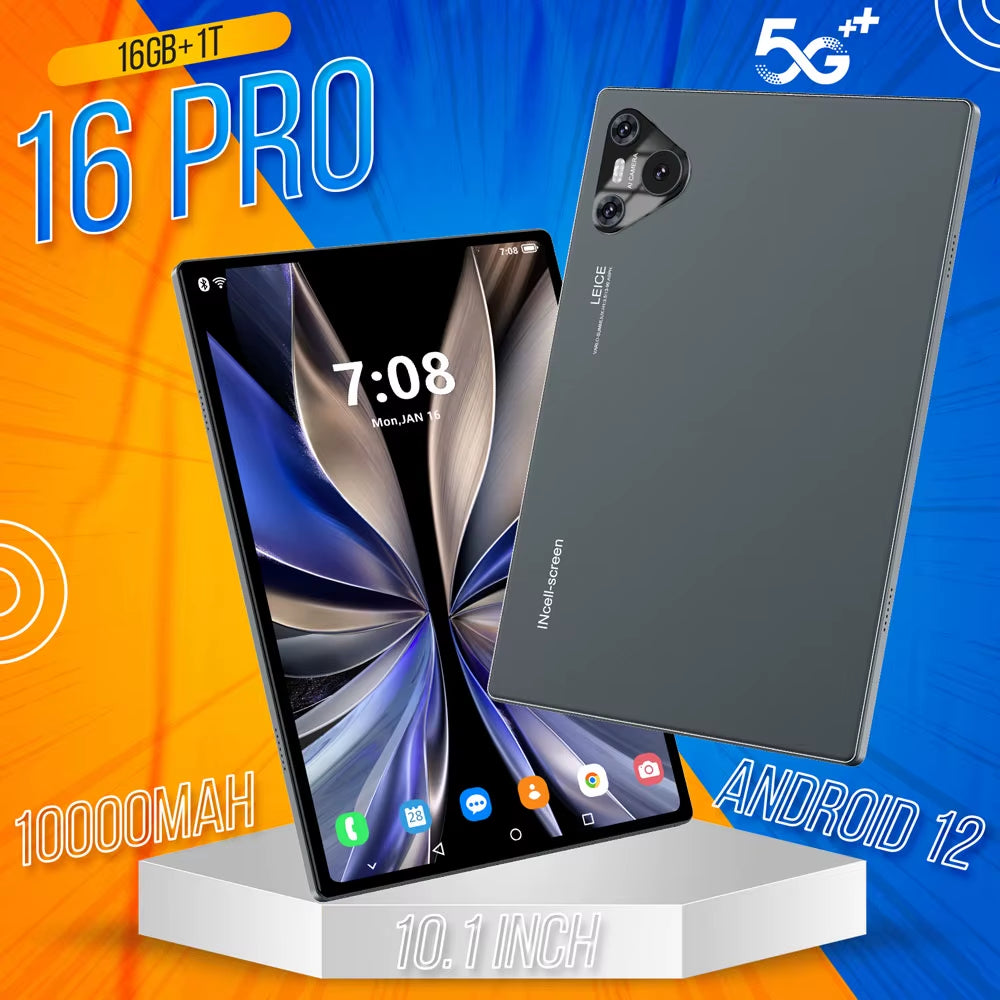 2025 Pad 16 Pro Tablet 10 Inch Android Snapdragon 870 Dual SIM Tablet 4K WIFI 10000Mah 16GB+1TB Tablets PC for Children Kids Tab