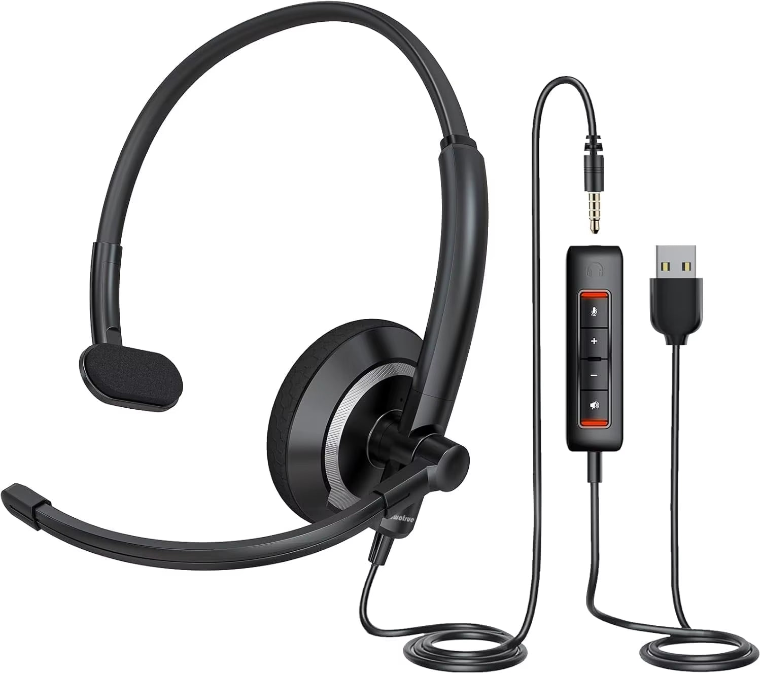 AWATRUE EH05 Wired USB Headset with Noise Cancelling Microphone Lightweight In-Line Control Enhanced Sound for PC Laptop