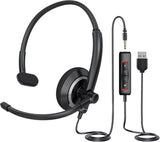 AWATRUE EH05 Wired USB Headset with Noise Cancelling Microphone Lightweight In-Line Control Enhanced Sound for PC Laptop