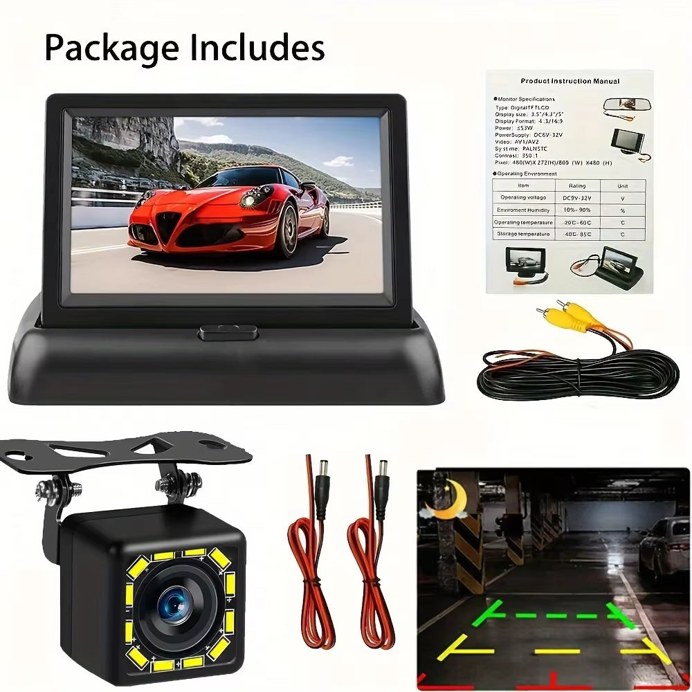 4.3 Inch Foldable Screen TFT LCD Vehicle Car Backup Monitor Camera Kit Rear View Reverse Parking System Night Vision Camera