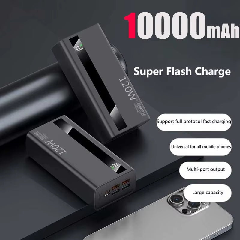 1000000Mah Large Capacity Power Bank Digital Display 120W Fast Charging Outdoor Power Supply for Xiaomi Huawei Iphone