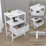 Sthmec Nightstands Set of 2 LED Bedside Tables with Charging Station and Fabric Drawer Night Stand with Storage 3 Tier Side Tab
