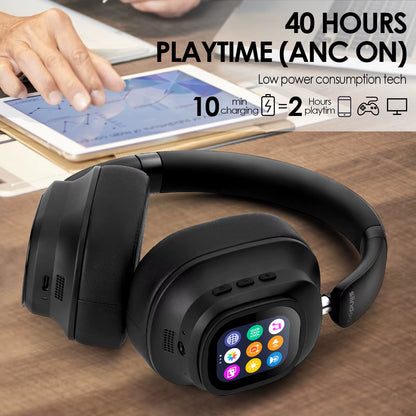 Jh-Anc930Plus Active Noise Cancelling Headphones, Hybrid Wireless Headphone with Multi Magnetic Touch Control LED Screen