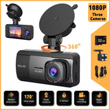 Newes 3Camera 1080P HD Dash Cam Hide Car Recording Camera Cars 2Inch DVR Camera Black Box Night Vision 24H Monitor Video Parking