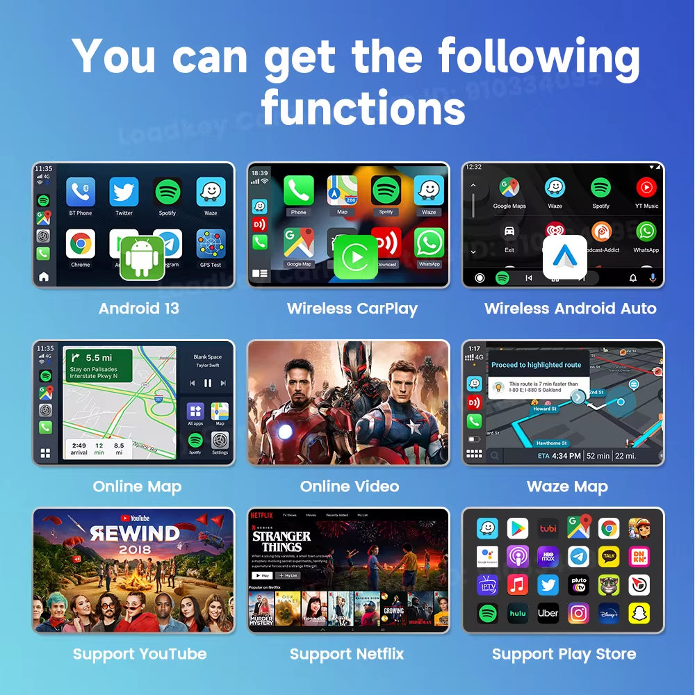 Android 13 Tv Box Carplay Android Auto 8 Core Wired to Wireless Adapter for Netflix Spotify Youtube Car Accessories