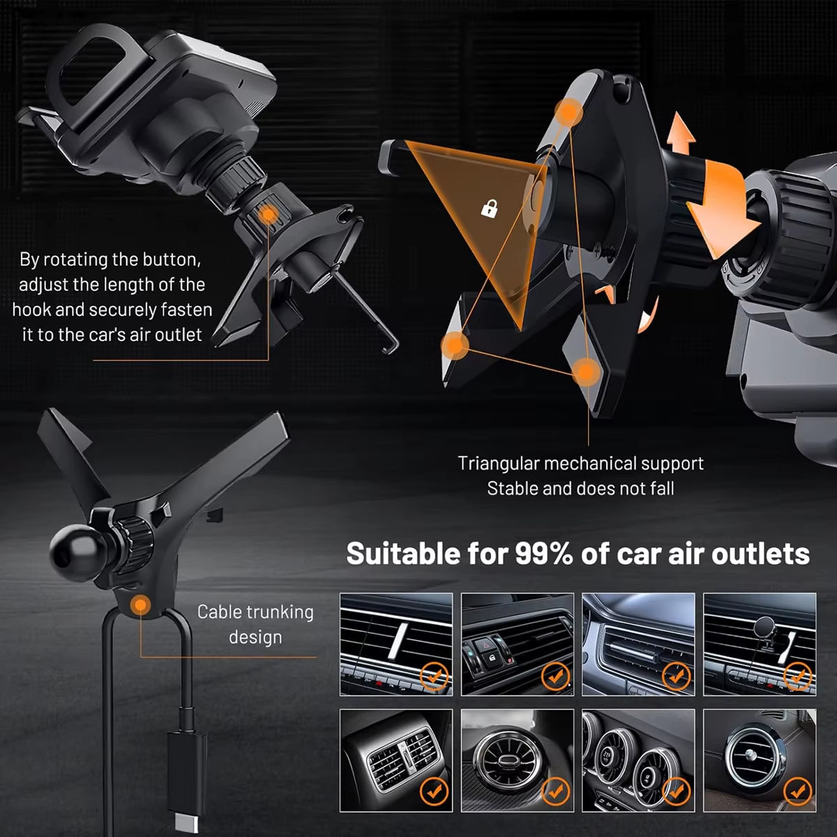 2-In-1 Car Wireless Charger Dual Coil Fold Screen Phone Fast Charging for  Galaxy Z Fold 5 6 Air Vent Car Phone Holder