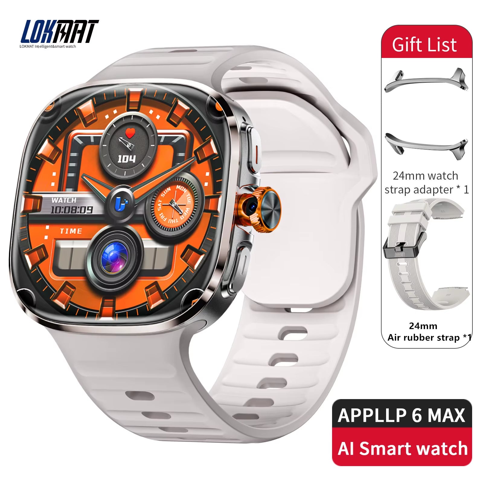 New APPLLP 6 MAX Android Smart Watch Phone Amoled Touch Screen Rotating Camera AI Translation Function Chatgpt