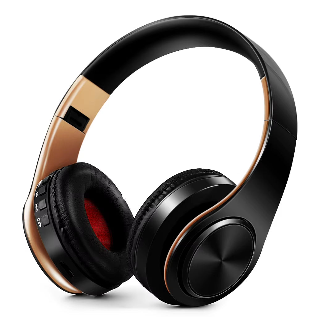 Men Gift Gold Wireless Headphones Bluetooth Earphone Stereo Headset Game with Build-In MIC with Universal for Android and Ios