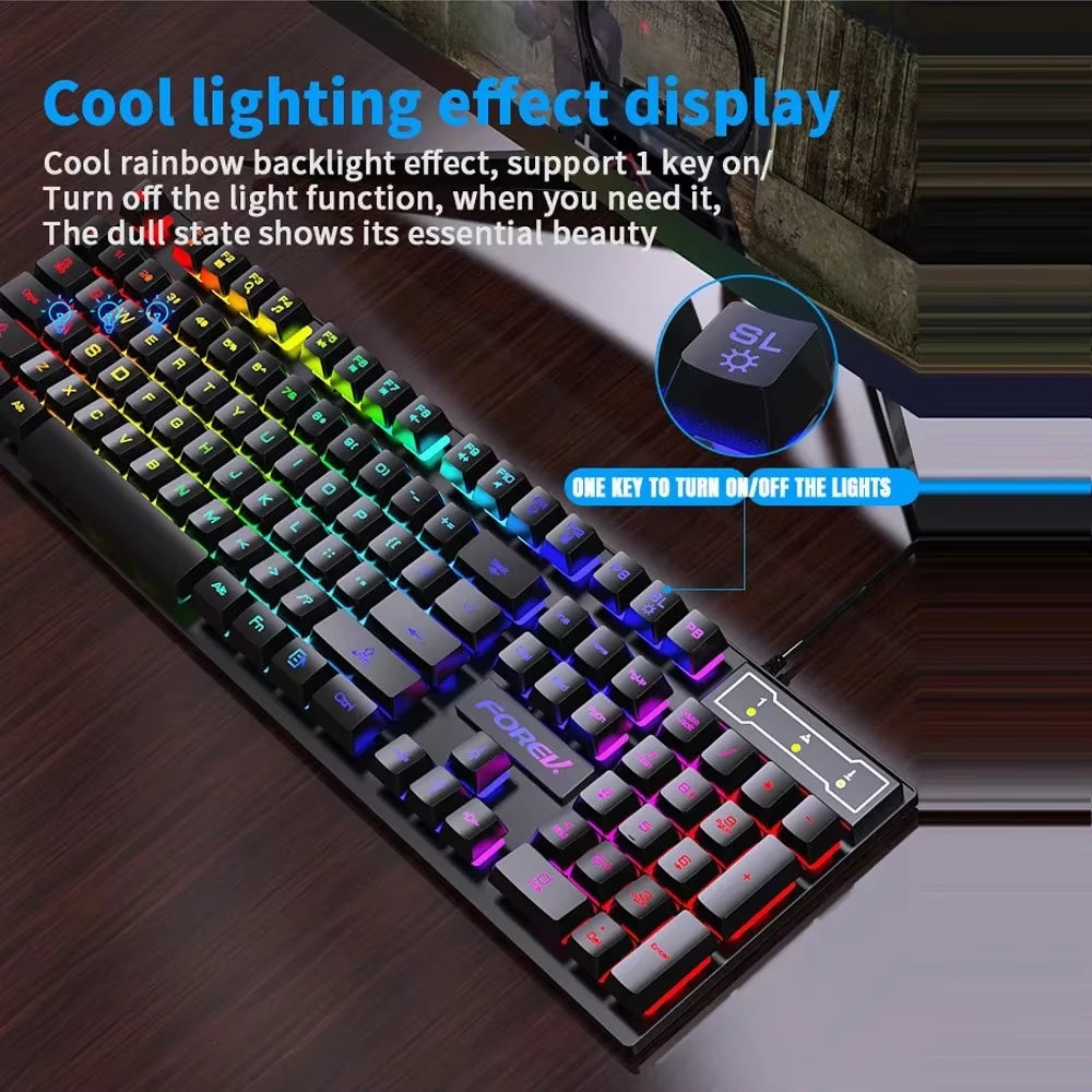 104 Key Backlit Mechanical Keyboard Wired Gaming Keyboard Waterproof Luminous Keyboard and Mouse Set for Gamer PC Laptop Office