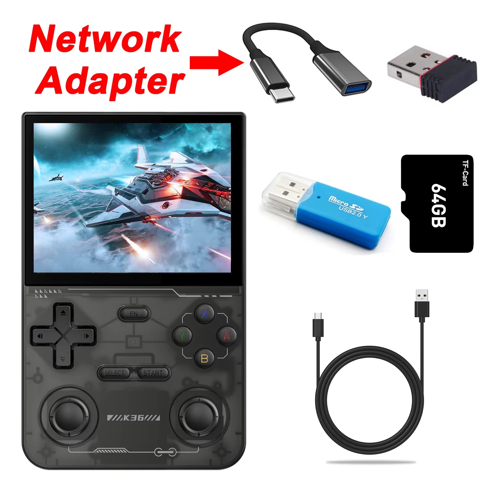 K36 Handheld Game Console 3.5Inch IPS 640X480 Screen Built in 64GB Card Support Two Game Consolesto Play Together Online