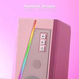 GS520 RGB Desktop Speakers, 2.0 Channel PC Stereo Speaker with 6 Colorful LED Modes, Enhanced Sound, White/Pink