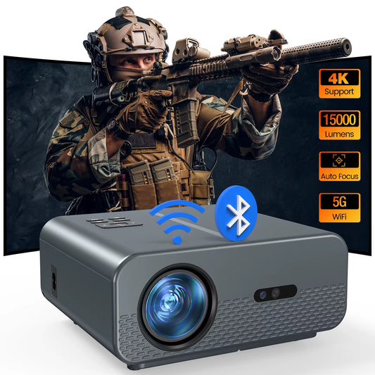 1080P Auto Focus Projector,15000Lux,Wifi/Bluetooth,4K Support,6D Keystone, 50% Zoom,Portable, HDMI/USB/AV/PS5 Compatible