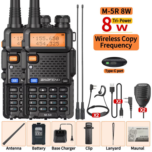 1/2PCS  M-5R 8W Walkie Talkie Multi Band Type-C Wireless Copy Frequency AM Long Range for UV-5R Two Way Ham Radio