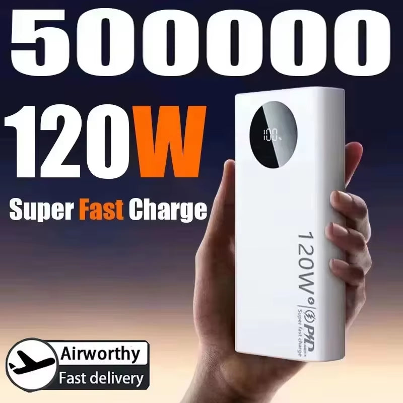 500000Mah 120W High Capacity Power Bank Super Fast Charge Powerbank Digital Display Portable Battery Charger for Iphone Samsung