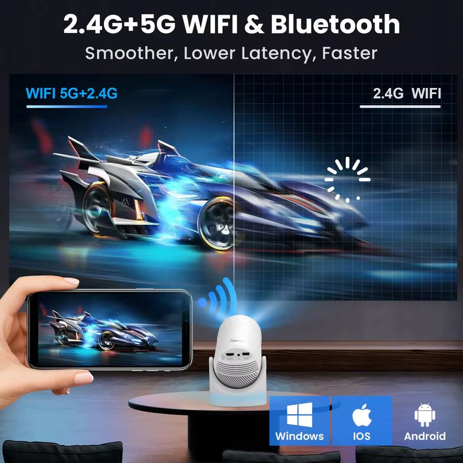 Projector Supports 4K, Wifi, Bluetooth, and 180 Degree Roation Built in Speaker Connects to Phone Iphone Android TV Stick, Outdo