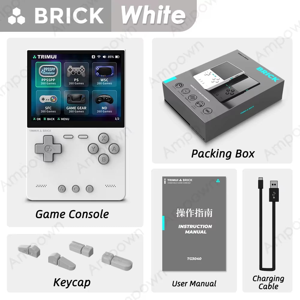 BRICK Handheld Game Console 3.2'' IPS Screen Linux System  UI Metal Back Panel Key LED Lighting Free Keycap Gifts