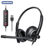 AWATRUE EH05 Wired USB Headset with Noise Cancelling Microphone Lightweight In-Line Control Enhanced Sound for PC Laptop