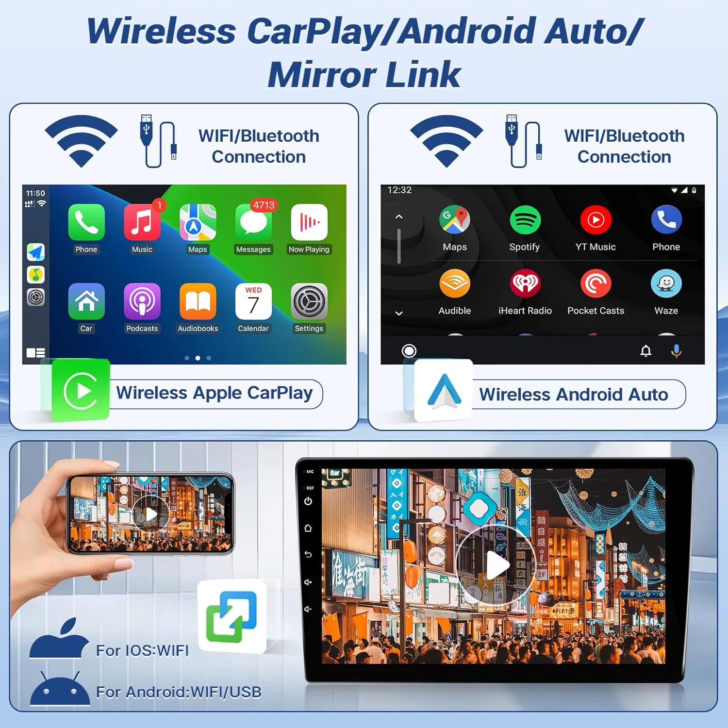 10.1 Inch Wireless Car Radio for Honda Accord 8Th 2008-2013 Carplay Android Auto Touchscreen Car Stereo with Rear Camera GPS FM
