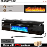 Black High Gloss LED TV Stand with Electric Fireplace and Power Outlet, 2 Storage Cabinets for 95 "TV Modern Furniture