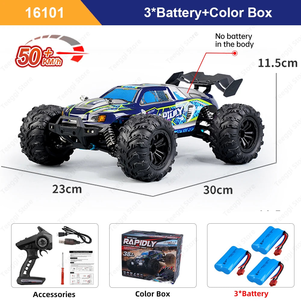 16101 /16102 PRO 1:16 High Speed RC Car with LED Light Drift 70KM/H 4WD RC Off-Road Car Monster Truck Toy for Kid Gifts