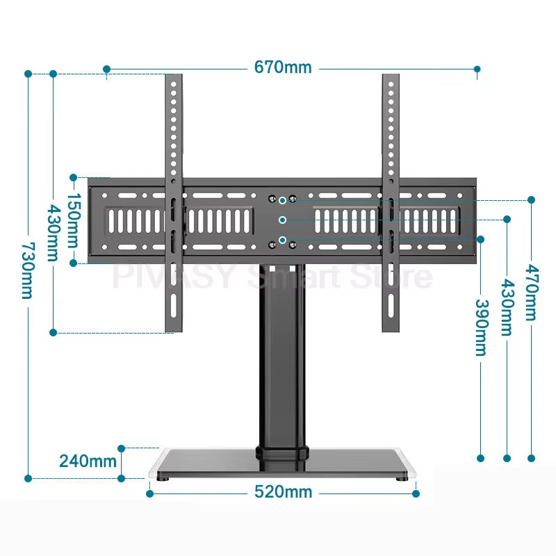 Universal LCD TV Base Stand for 32-65 Inches Desktop Mount Adjustable Height 3-Gear Center Distance Support 45/55/70KG Load
