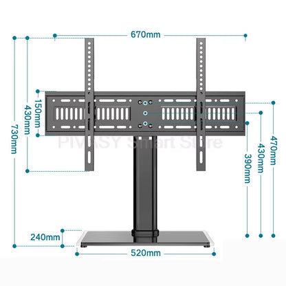 Universal LCD TV Base Stand for 32-65 Inches Desktop Mount Adjustable Height 3-Gear Center Distance Support 45/55/70KG Load